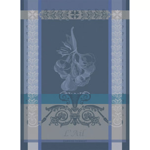 Torchon pur coton motif jacquard bleu Ail ardoise