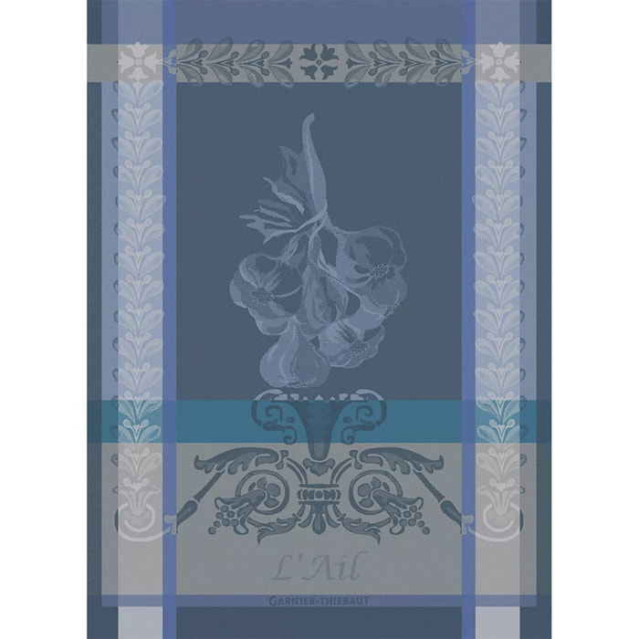 Torchon pur coton motif jacquard bleu Ail ardoise