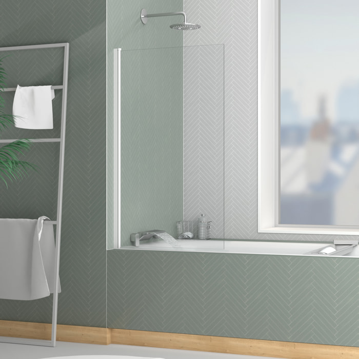 Pare baignoire Rabattable 70x120cm - Profilé Blanc Mat - Verre Trempé 4mm - ELEMENTARY