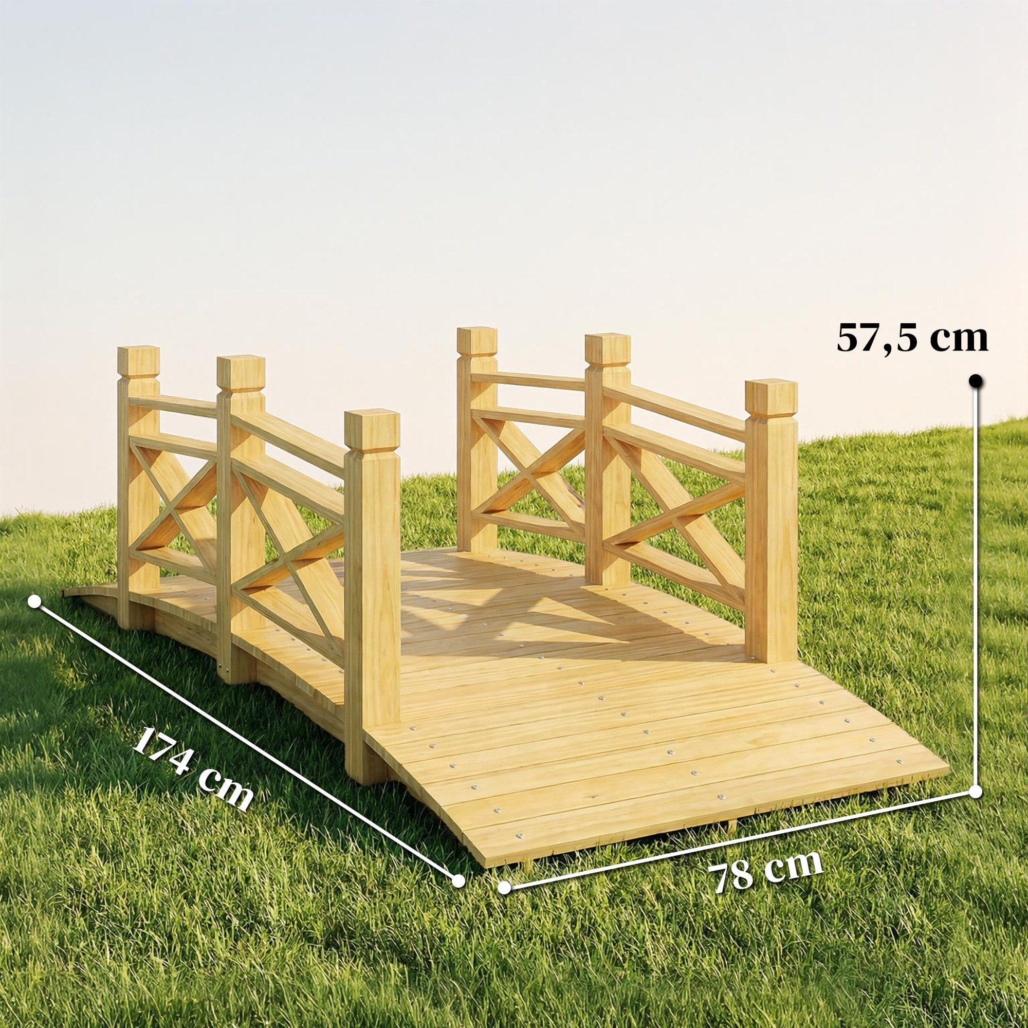 Pont de jardin - pont de bassin - passerelle en bois - L.174cm - bois pré-huilé