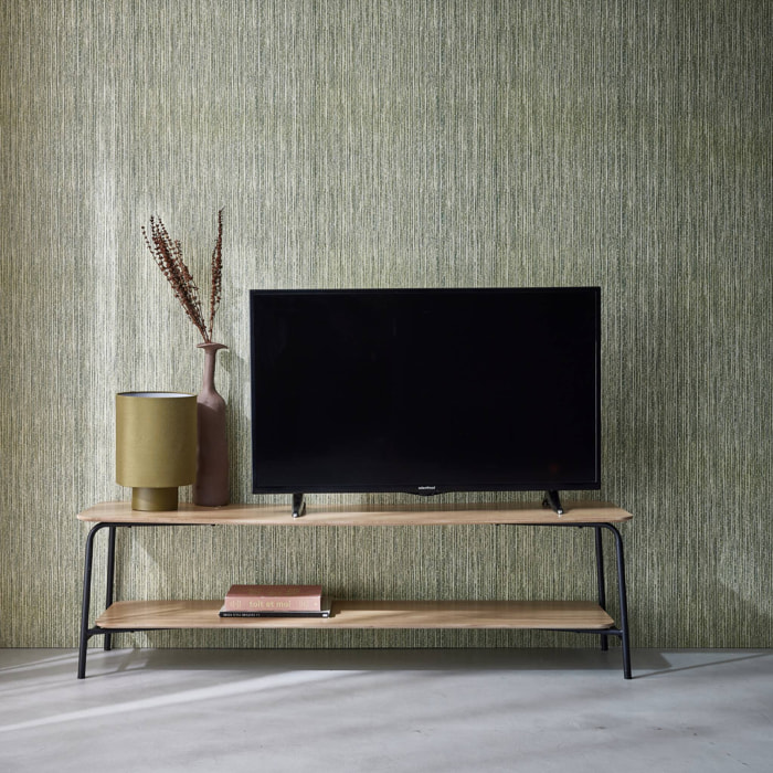 Meuble TV en décor bois et structure acier 150cm 2 étagères