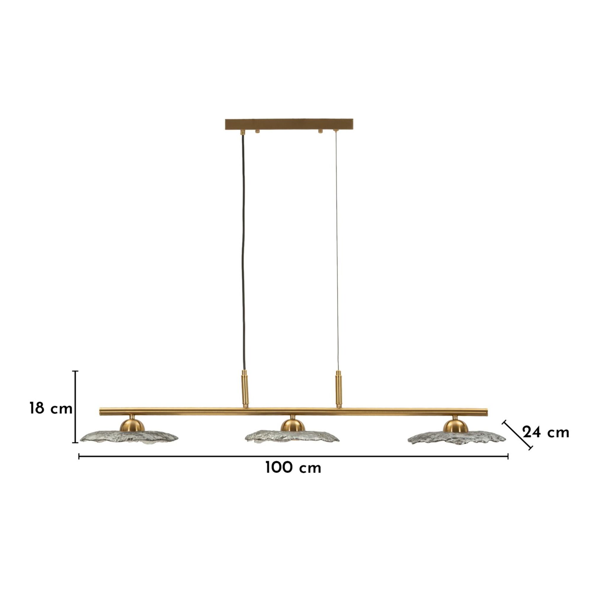 LAMPADARIO EMILY 3 LUCI VETRO GRIGIO CM 100X24X18