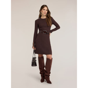 Motivi - Minidress in maglia a coste con gonna plissé - Marrone