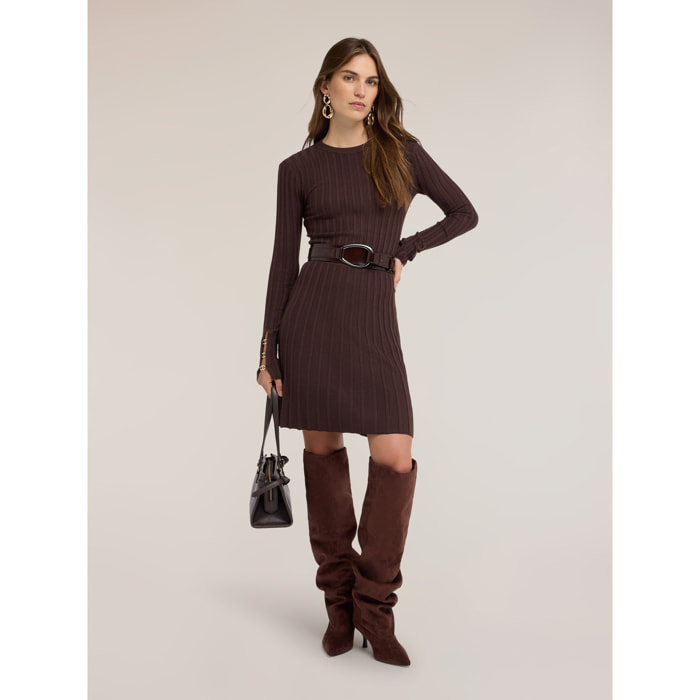 Motivi - Minidress in maglia a coste con gonna plissé - Marrone