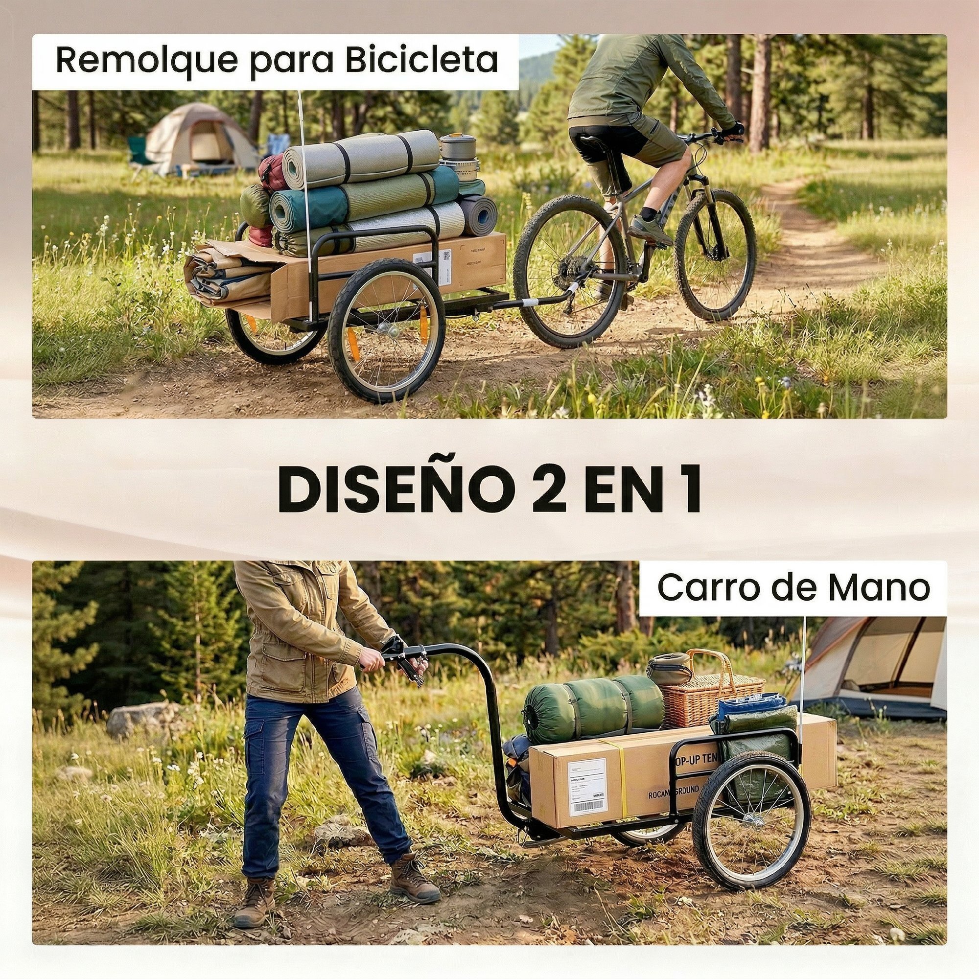 Remolque de Bicicleta para Carga 40 kg, Carro de Mano de Acero con Bandera Roja, Ruedas de 16 Pulgadas, para Transporte de Equipaje, para Bici de 22 a 28 Pulgadas, 145x60x42 cm, Negro