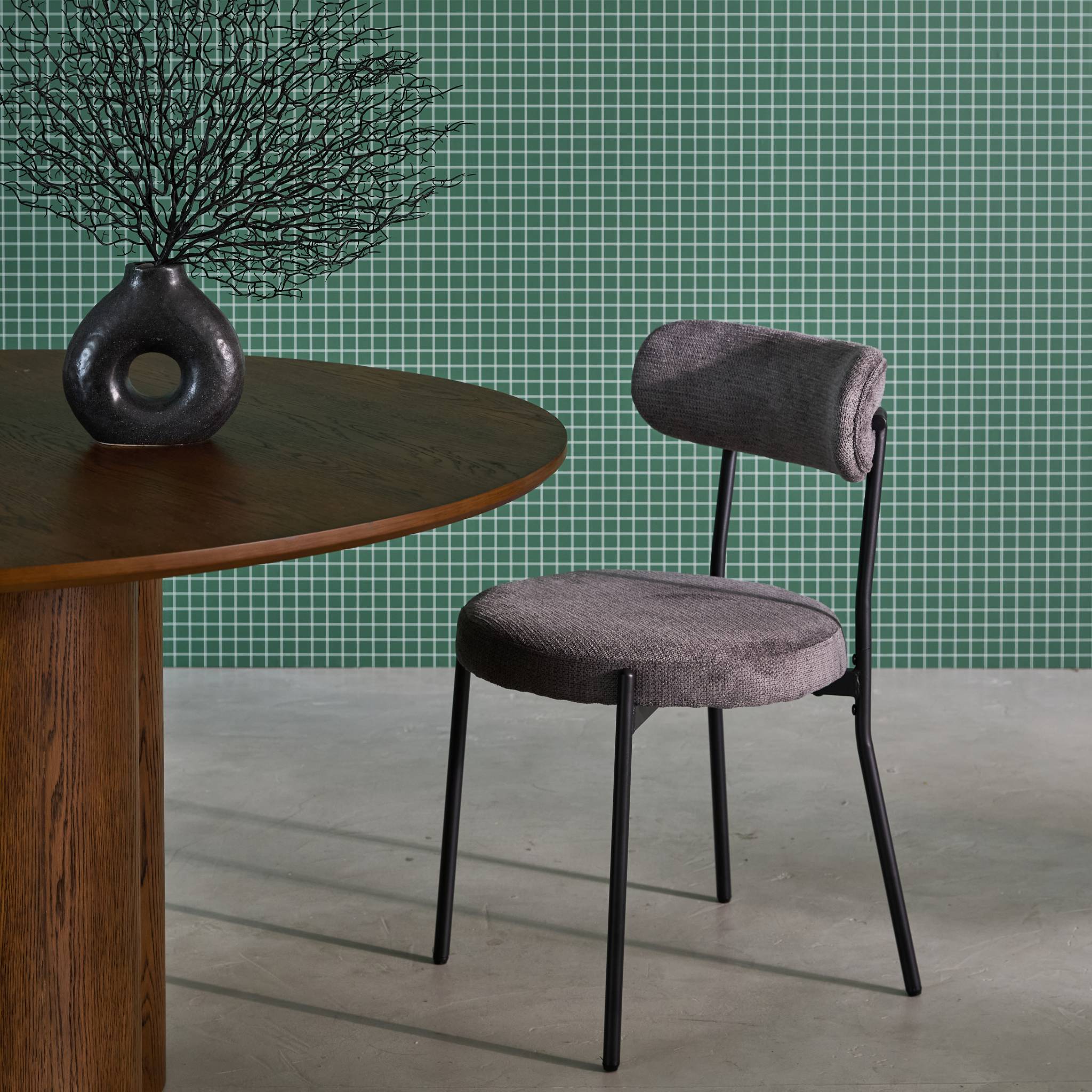 Lot de deux chaises métal et tissu chenille gris L 47 x P 49 x H 76.5cm - Livia