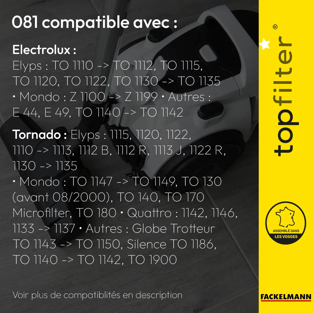 Lot de 4 sacs aspirateur pour Tornado et Electrolux TopFilter Premium