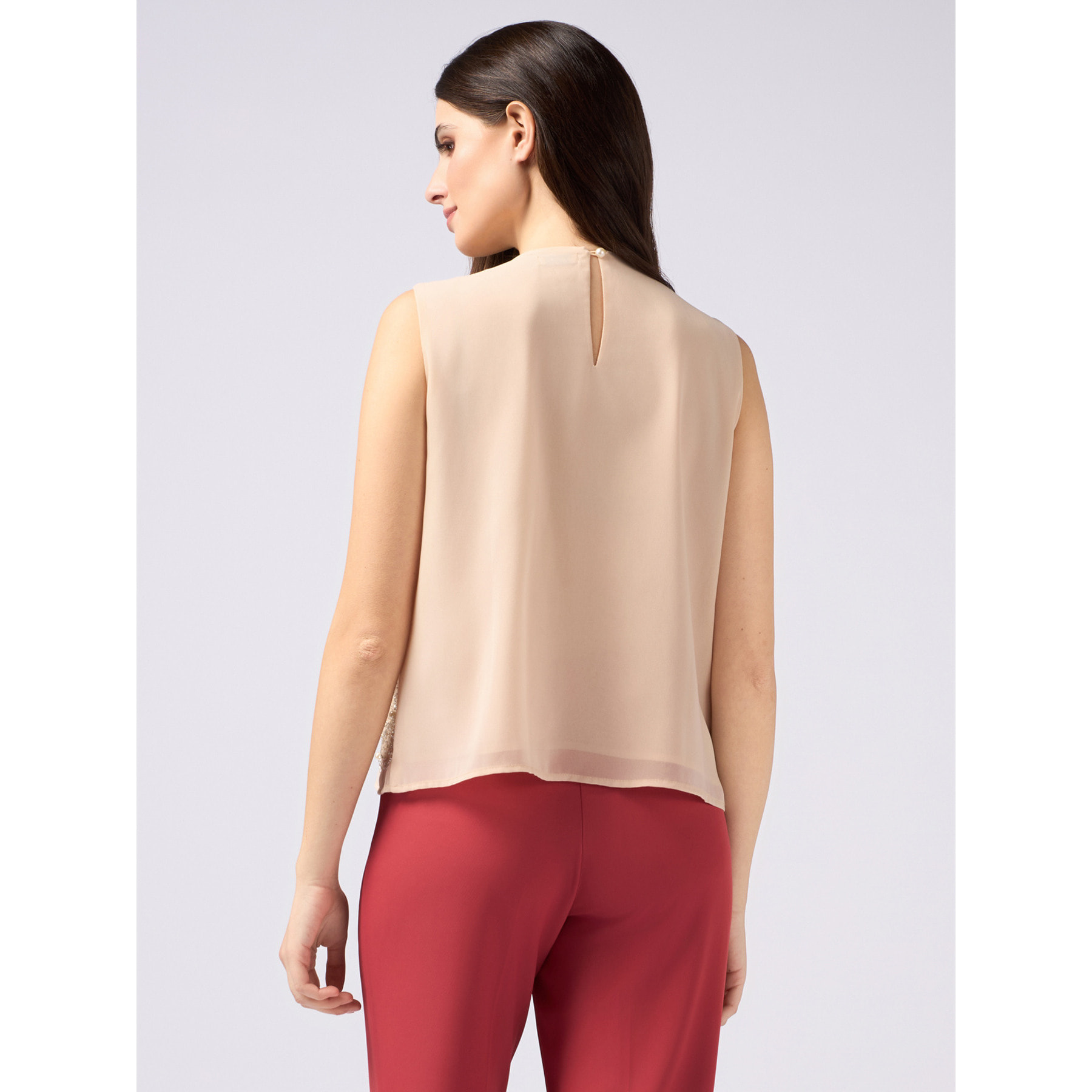 Oltre - Top de georgette con aplicaciones - Beige