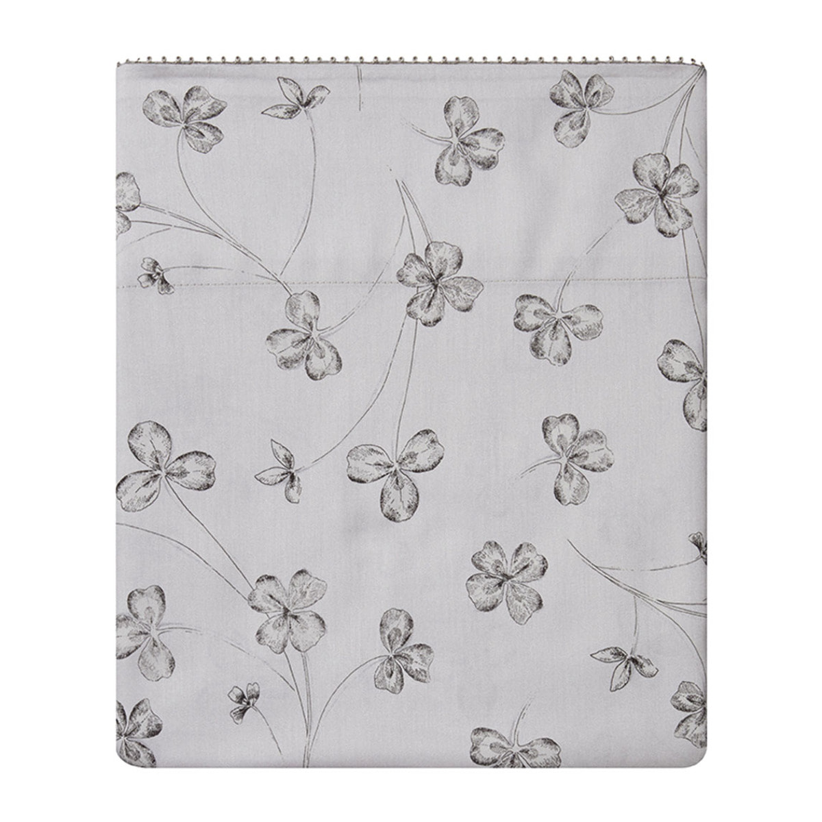 Drap plat en satin de coton bio imprimé, QUATRE FEUILLES, Blanc Hermine