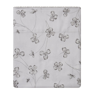 Drap plat en satin de coton bio imprimé, QUATRE FEUILLES, Blanc Hermine