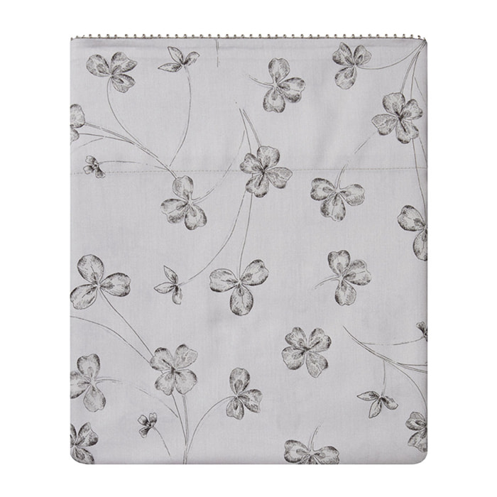 Drap plat en satin de coton bio imprimé, QUATRE FEUILLES, Blanc Hermine