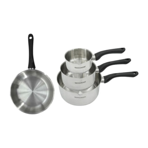 Set poêle 20 cm et 3 casseroles 12 16 et 20 cm en inox Fackelmann Geneva