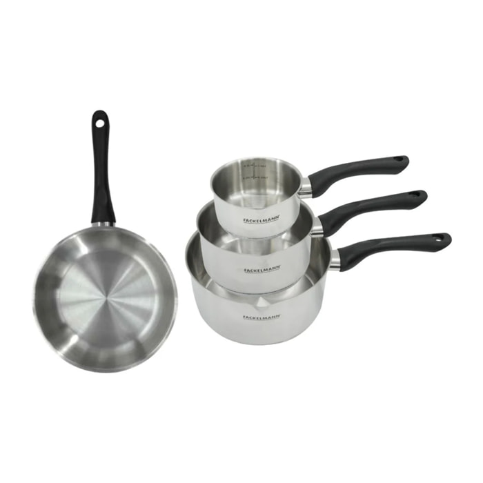 Set poêle 20 cm et 3 casseroles 12 16 et 20 cm en inox Fackelmann Geneva