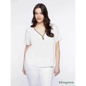 Fiorella Rubino - Blusa in tessuto lavorato di viscosa ECOVERO™ - Bianco