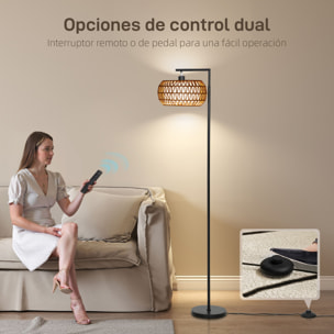 Lámpara de Pie con Doble Capa de Pantalla, Lámpara de Pie Bohemia con 3 Temperaturas de Color, Brillo Ajustable, Control Remoto, Interruptor de Pie, Temporizador, para Dormitorio, Oficina