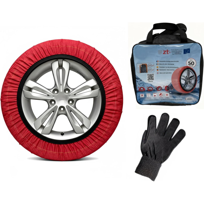 Calze da Neve Omologate EN 16662-1 Per Auto SUV Coppia di Catene Tessili Antisdrucciolo per Pneumatici R13-R18 Facili da Montare Con Guanti e Borsa S