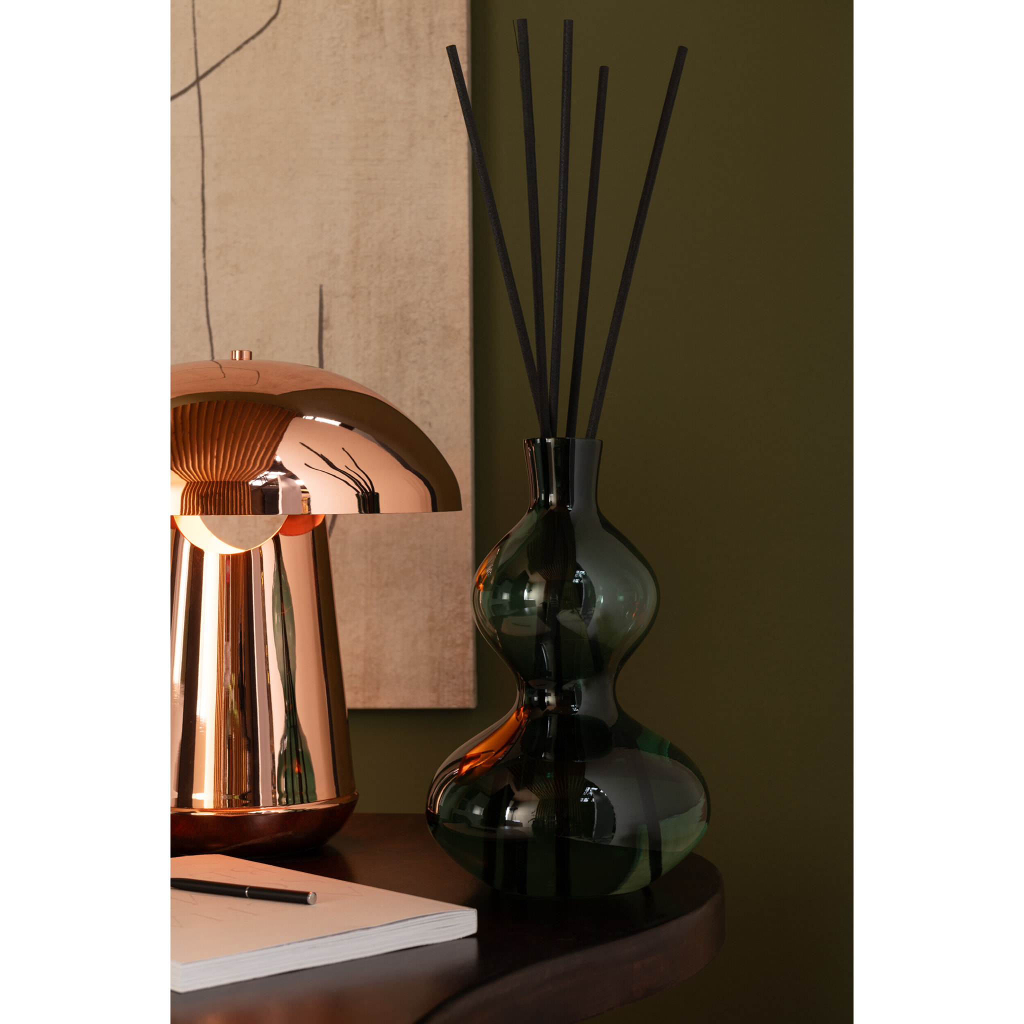 J-Line Bâtonnets parfumés Cedar Breeze - verre - vert foncé - large - 1000 ml