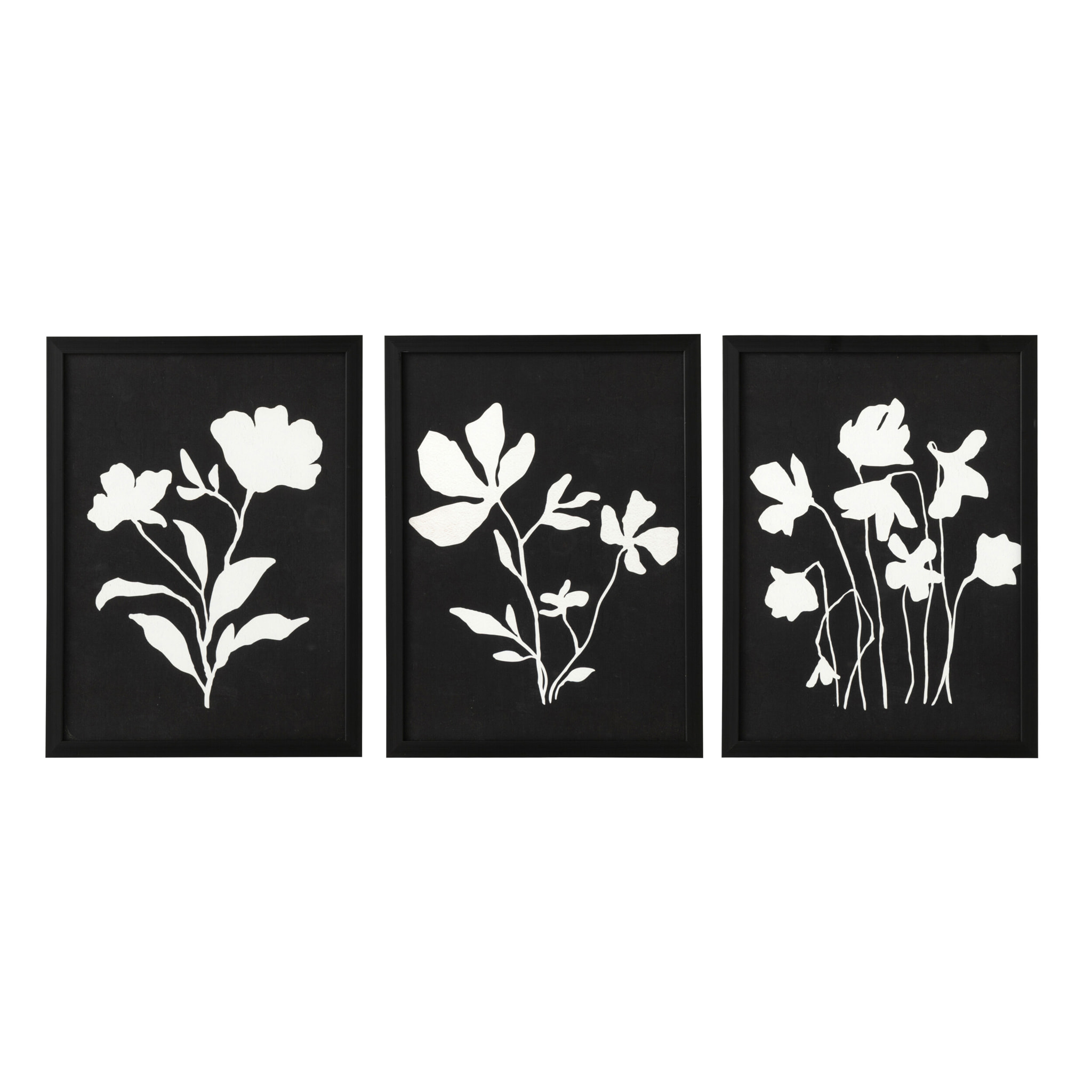 J-Line Cadre Fleurs - bois - noir/blanc - 3 pièces