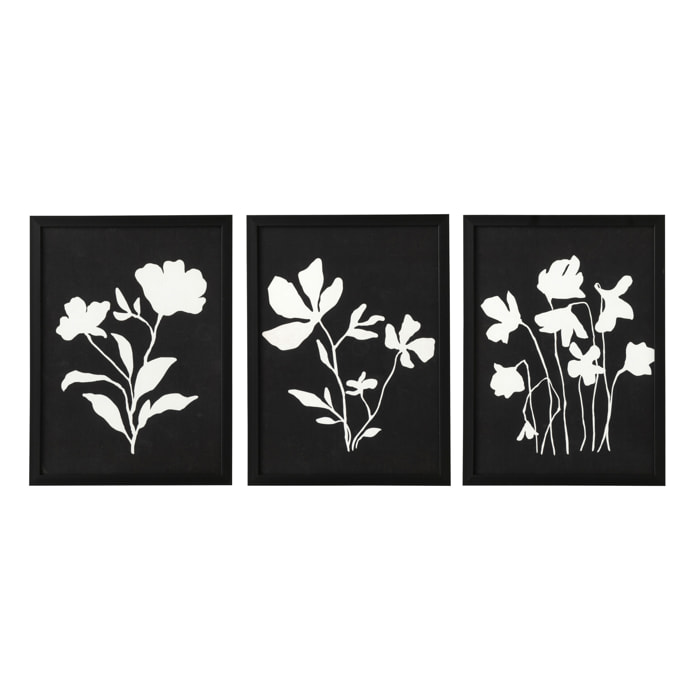J-Line Cadre Fleurs - bois - noir/blanc - 3 pièces