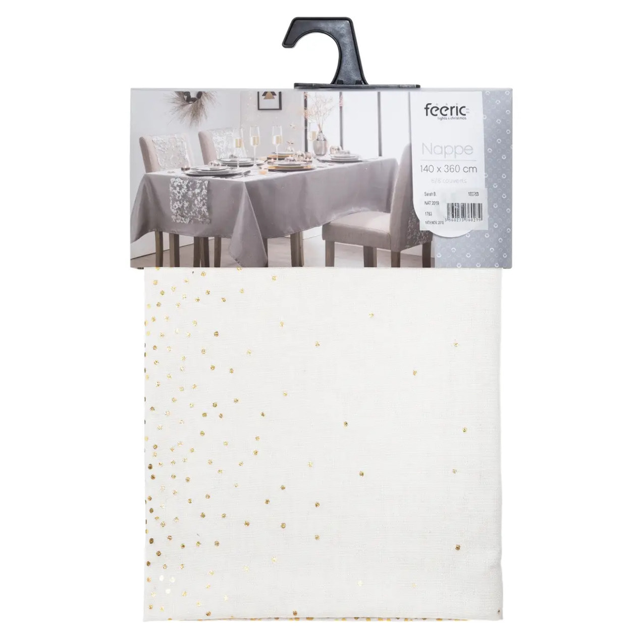 Nappe imprimée léopard 140x360cm blanc et or