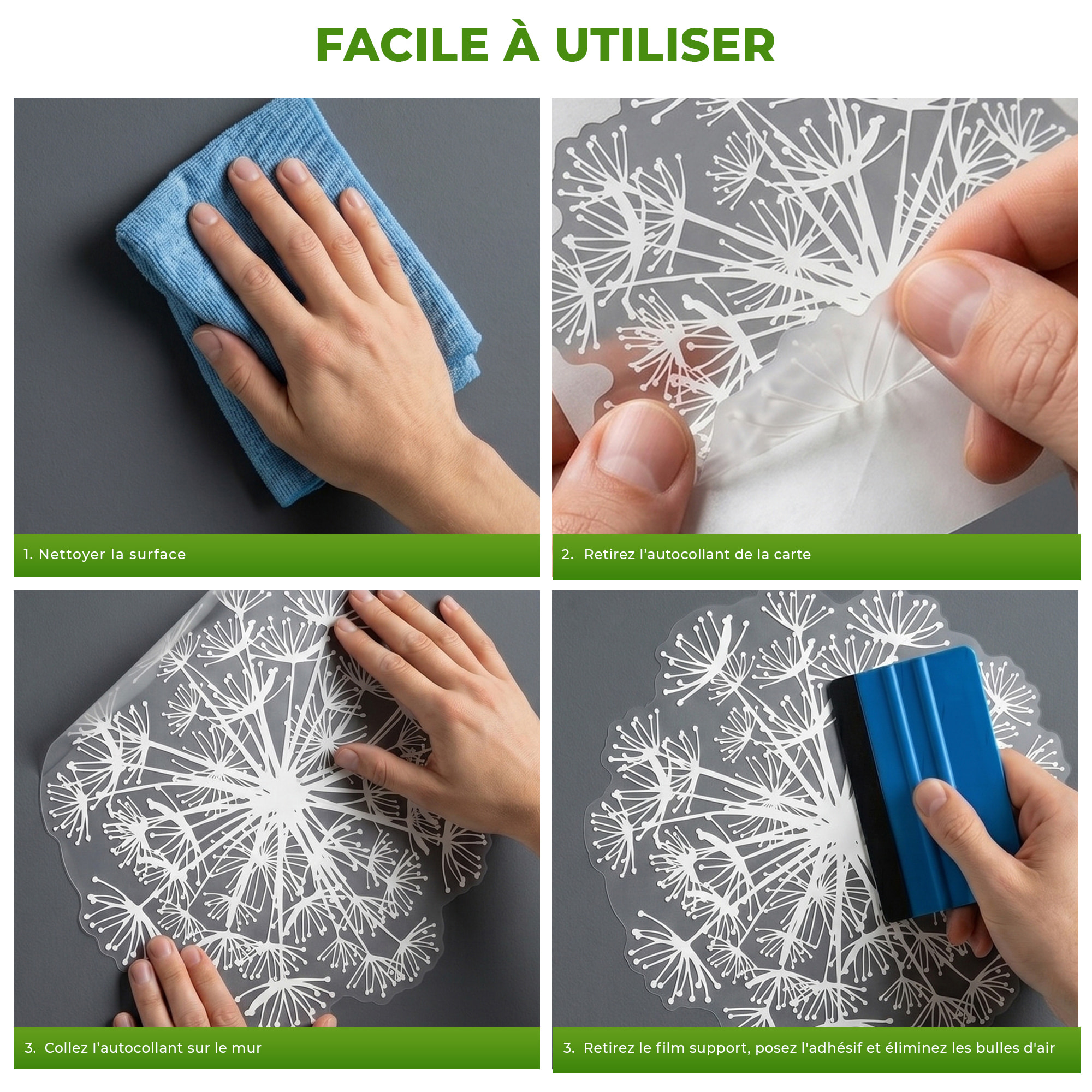 Stickers Muraux décoration adhésifs fleurs pissenlits