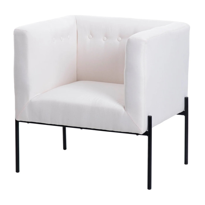 Sillon Textil Blanco Patas Metal Negro 70x65x75 Cm