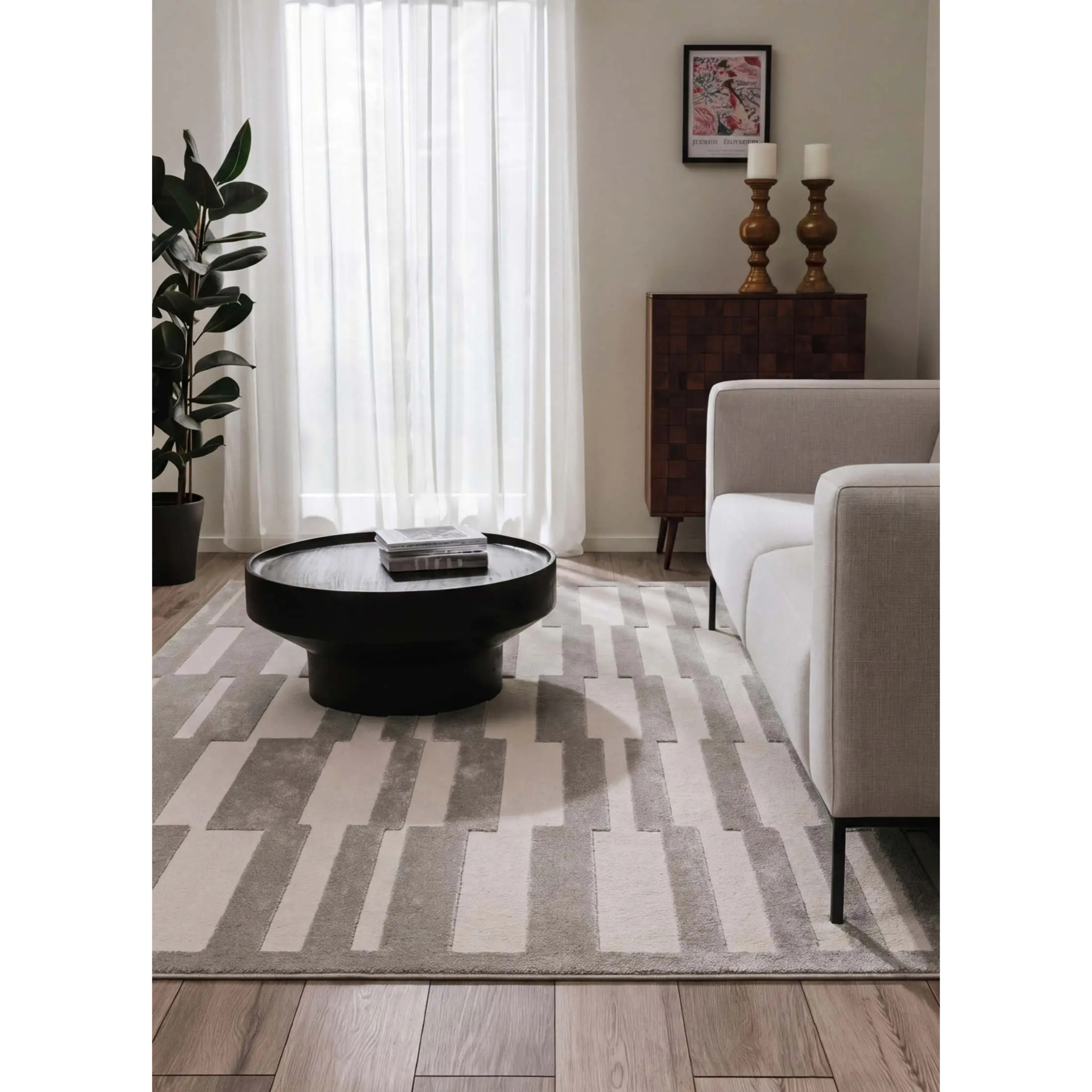 BARESA Alfombra geométrica con relieve de pelo corto gris, varias medidas disponibles.