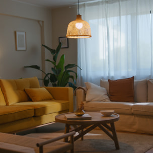 Forlight Riba - Lámpara Colgante De Techo De Ratán Natural - Lámpara De Techo Moderna De E