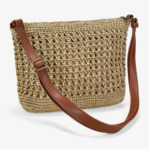 Bolso bandolera dorado en rafia con flor