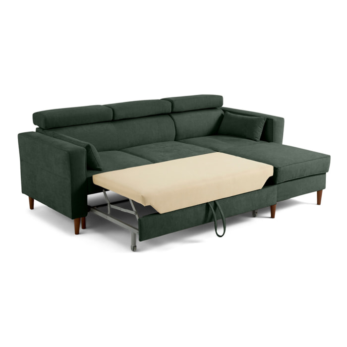Alicante - canapé d'angle réversible convertible avec têtières - coffre - 4 places - en tissu texturé - Vert