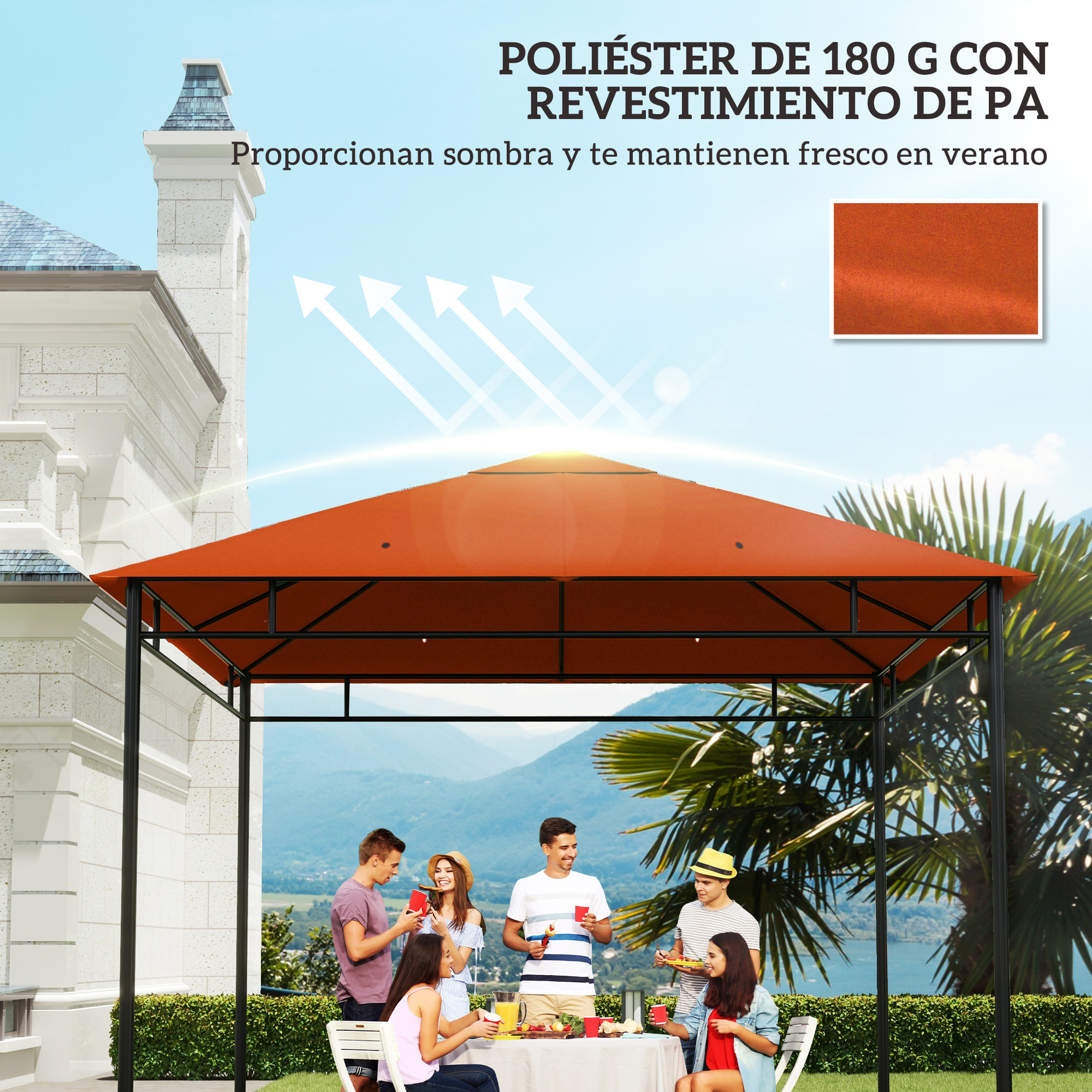 Outsunny Techo de Repuesto para Cenador, 3x3 m, Cubierta de Repuesto con 8 Orificios de Drenaje, Ventilación y Protección UV, SOLO Toldo de Recambio para Pabellón Gazebo, Naranja