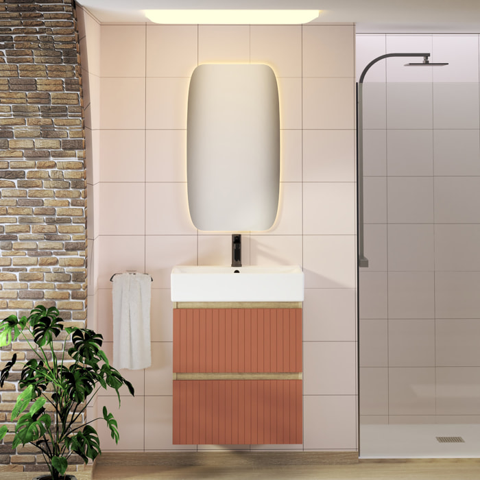 Conjunto de Baño Zel | Mueble Suspendido | 60 cm Scarlato | Dos Cajones | Lavabo Encastrado | No incluye Espejo | Mueble Montado| Alday
