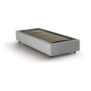Letto singolo Alarita, Letto contenitore con rivestimento in ecopelle, 100% Made in Italy, Apertura frontale, adatto per materasso Cm 80x190, Bianco