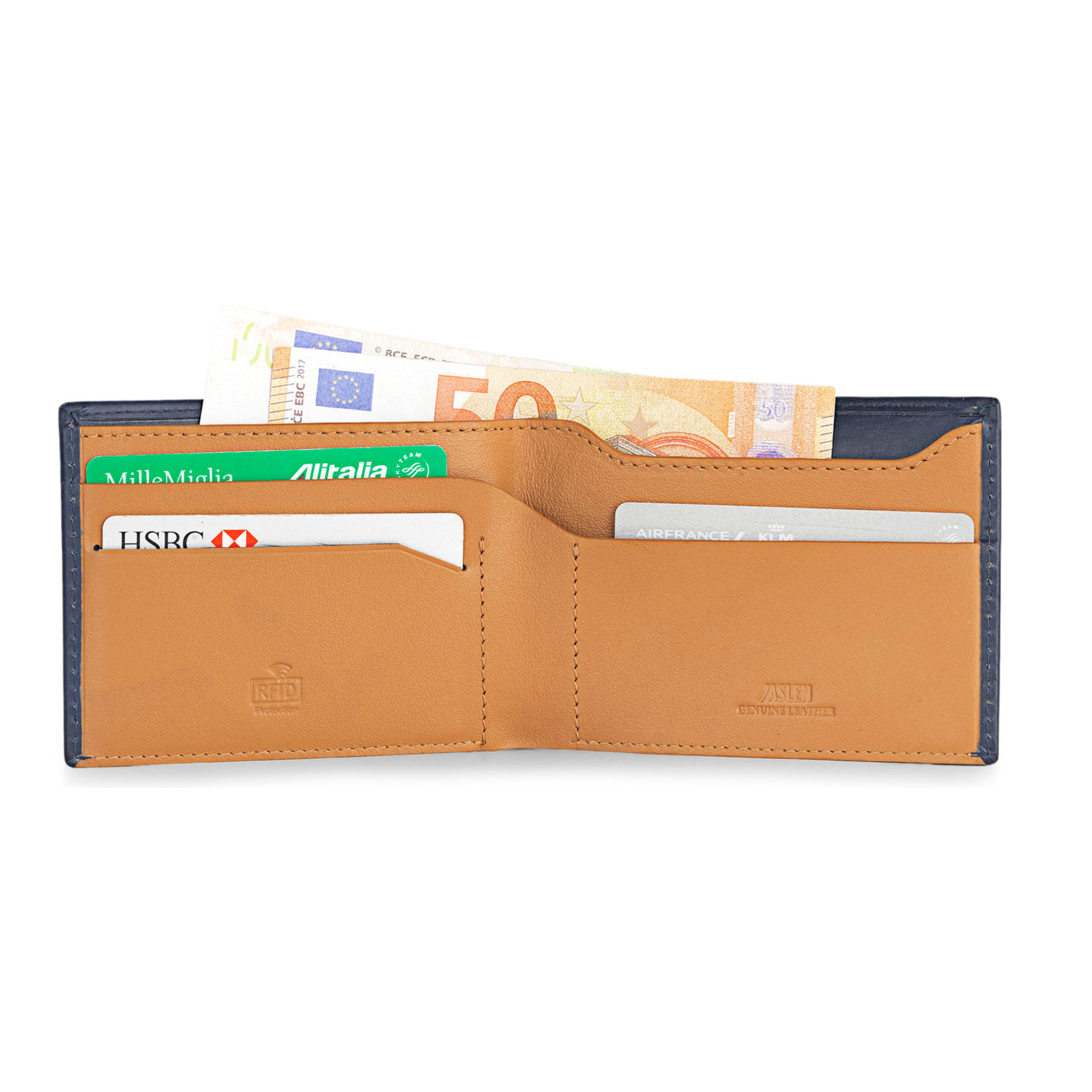 Cartera Hombre Piel Jaslen Lyon Azul Marino-Camel