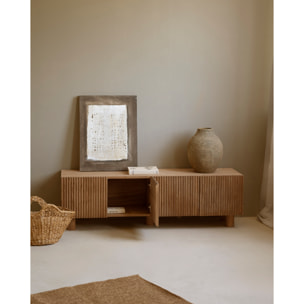 Mueble TV de madera de abeto y pino en tono roble oscuro 152x42cm Alto: 45.5 Largo: 152 Ancho: 42