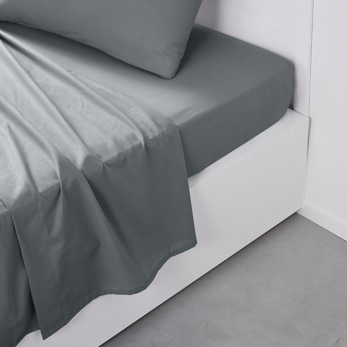 Drap plat pour lit 2 personnes uni ESSENTIAL gris