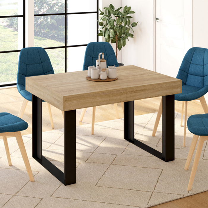 Table repas Brixton plateau extensible 120-160cm plateau bois et pieds noirs