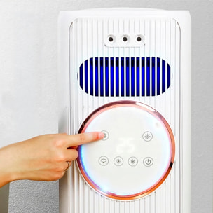 Climatizador multifunción sin aspas Q8, con calefacción y refrigeración. Con tanque de agua de 1,2L, pantalla táctil, luz esterilizadora y mando de control remoto.