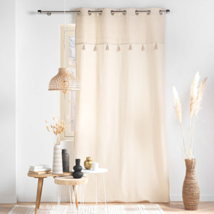 Rideau à œillets avec top métallisé et pompons - Naturel