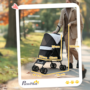 Poussette chien 4 roues pliable avec bandoulière - nombreux équipements - noir gris clair