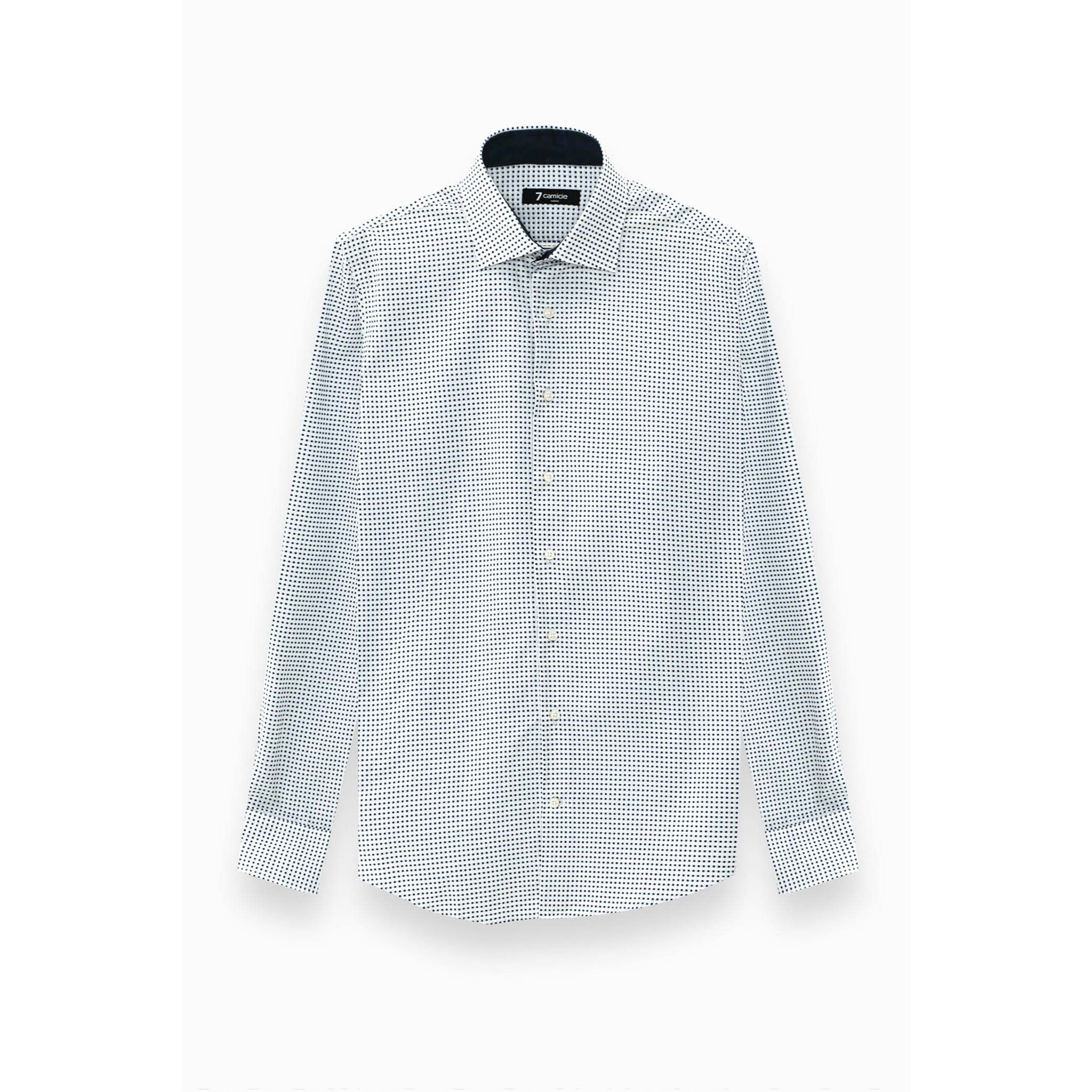 Camicia Uomo 1 Bottone Francese Slim Jacquard Fantasia Bianco e Blu