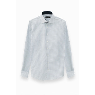Camicia Uomo 1 Bottone Francese Slim Jacquard Fantasia Bianco e Blu