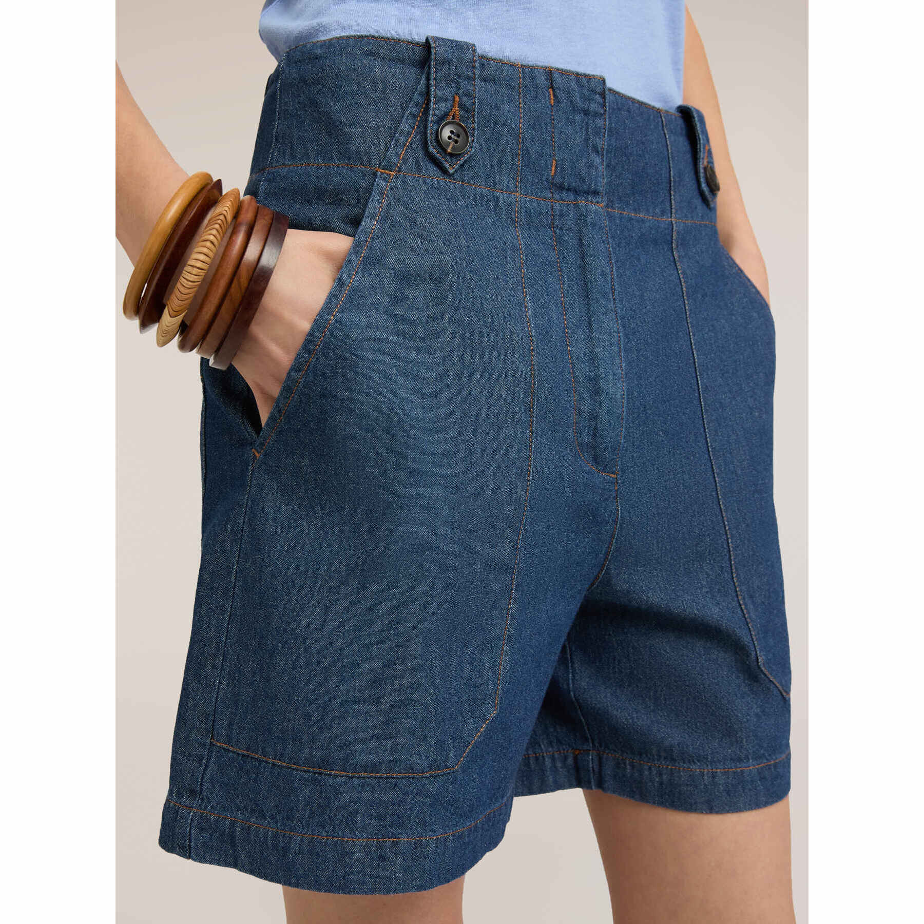 Motivi - Shorts a vita alta in denim - Blu