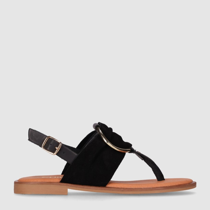 Sandalias de Serraje - Negro - Tacón: Bajo