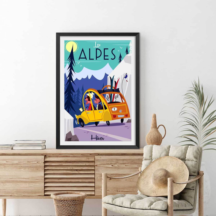 Poster de sur la route des alpes Affiche sous cadre noir
