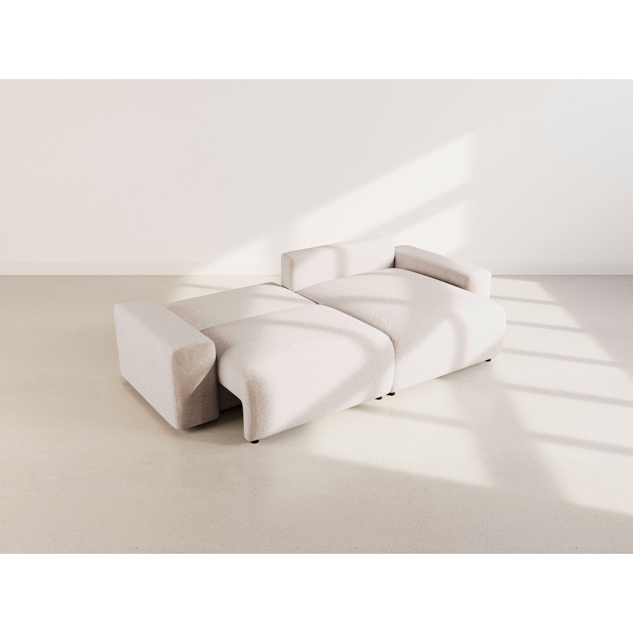 Constance - Canapé d'angle réversible 4 places convertible avec coffre en velours gaufré - Beige