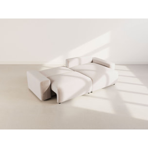 Constance - Canapé d'angle réversible 4 places convertible avec coffre en velours gaufré - Beige