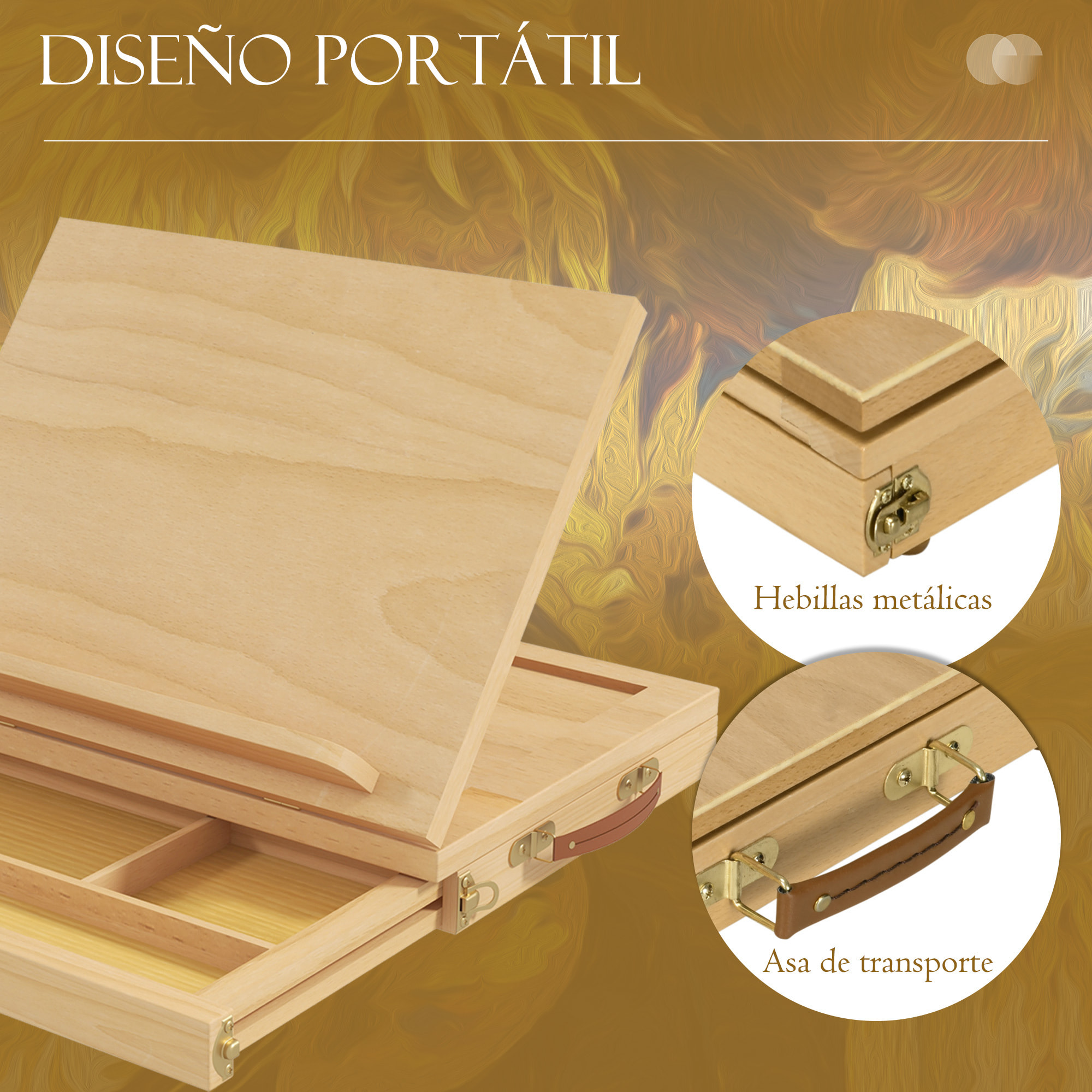 Caballete de Mesa Ajustable Caja de Caballete de Madera de Haya con Cajón de Almacenamiento Tablero de Dibujo y Bocetos Plegable para Adultos Principiantes Artistas 33,5x26x26 cm Natural