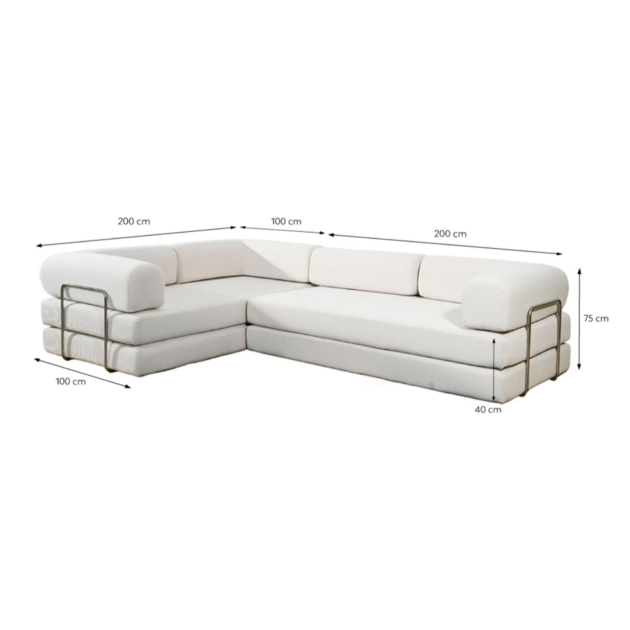 Canapé compressé convertible 5 places à mémoire de forme en velours côtelé beige MELLOW