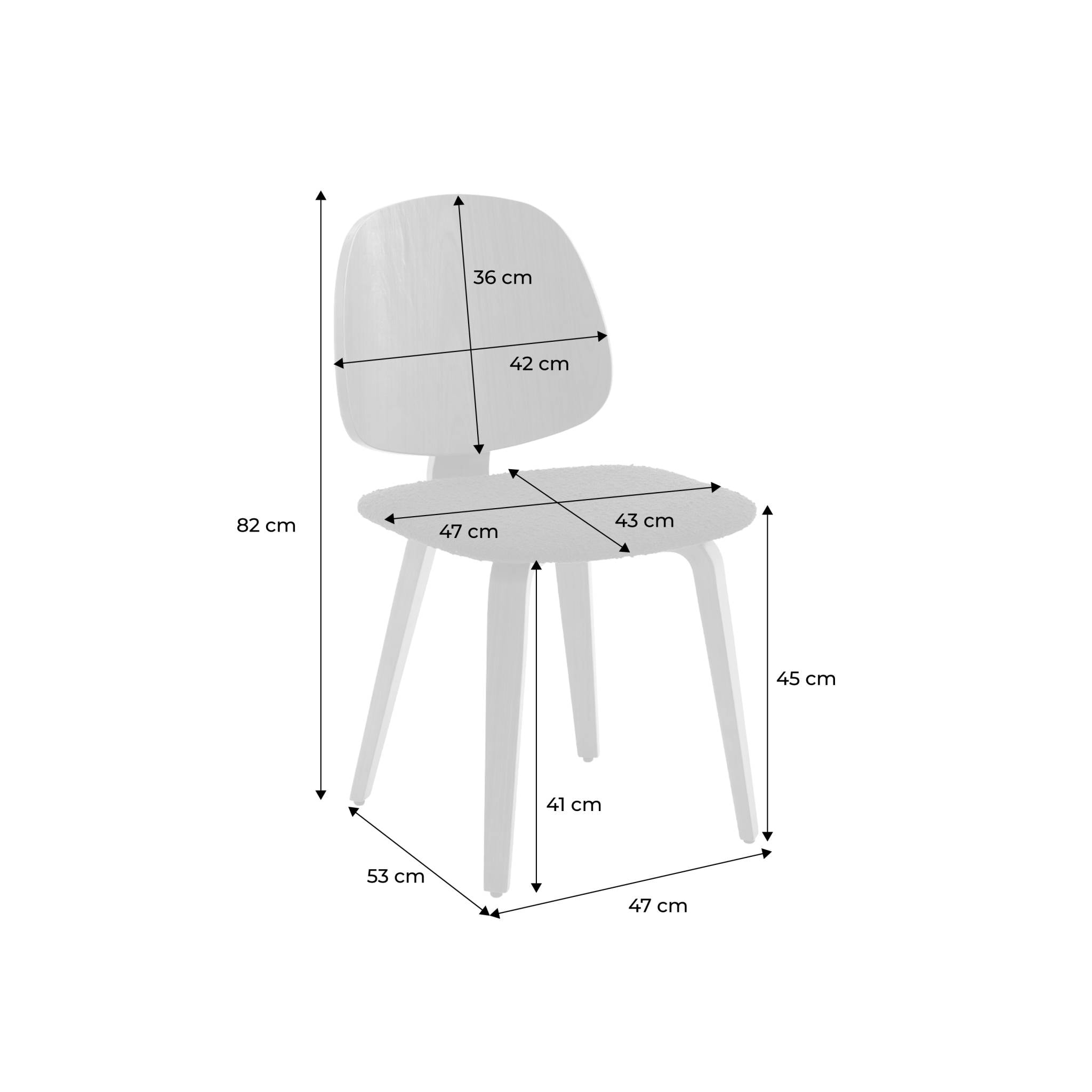 Lot de 2 chaises décor bois courbé placage effet noyer et bouclette texturée noire